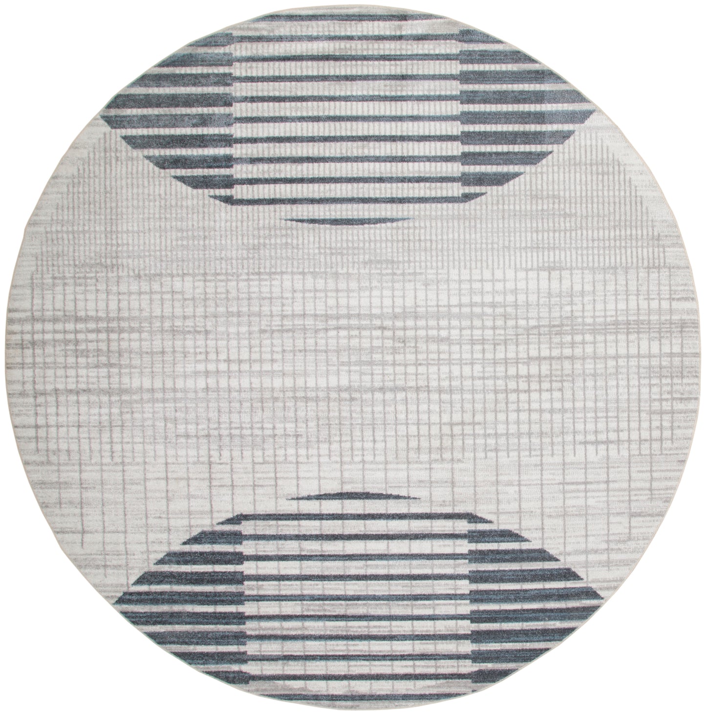 Nourison Astra Machine Washable 5'3" x Round Ivory Blue Mid-Century Modern Indoor Rug