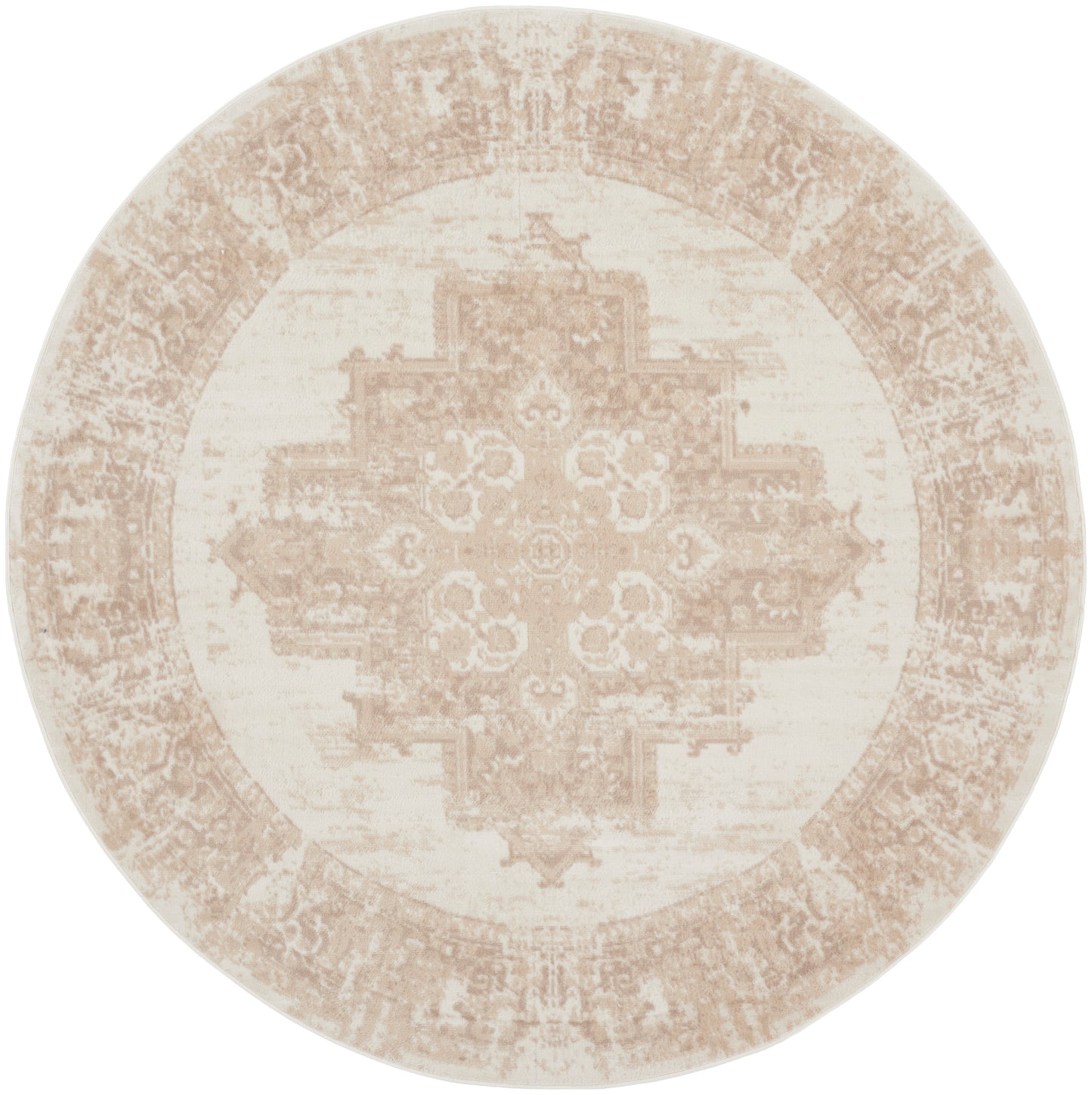 Nourison Grafix 8' x Round Ivory Beige Vintage Indoor Rug