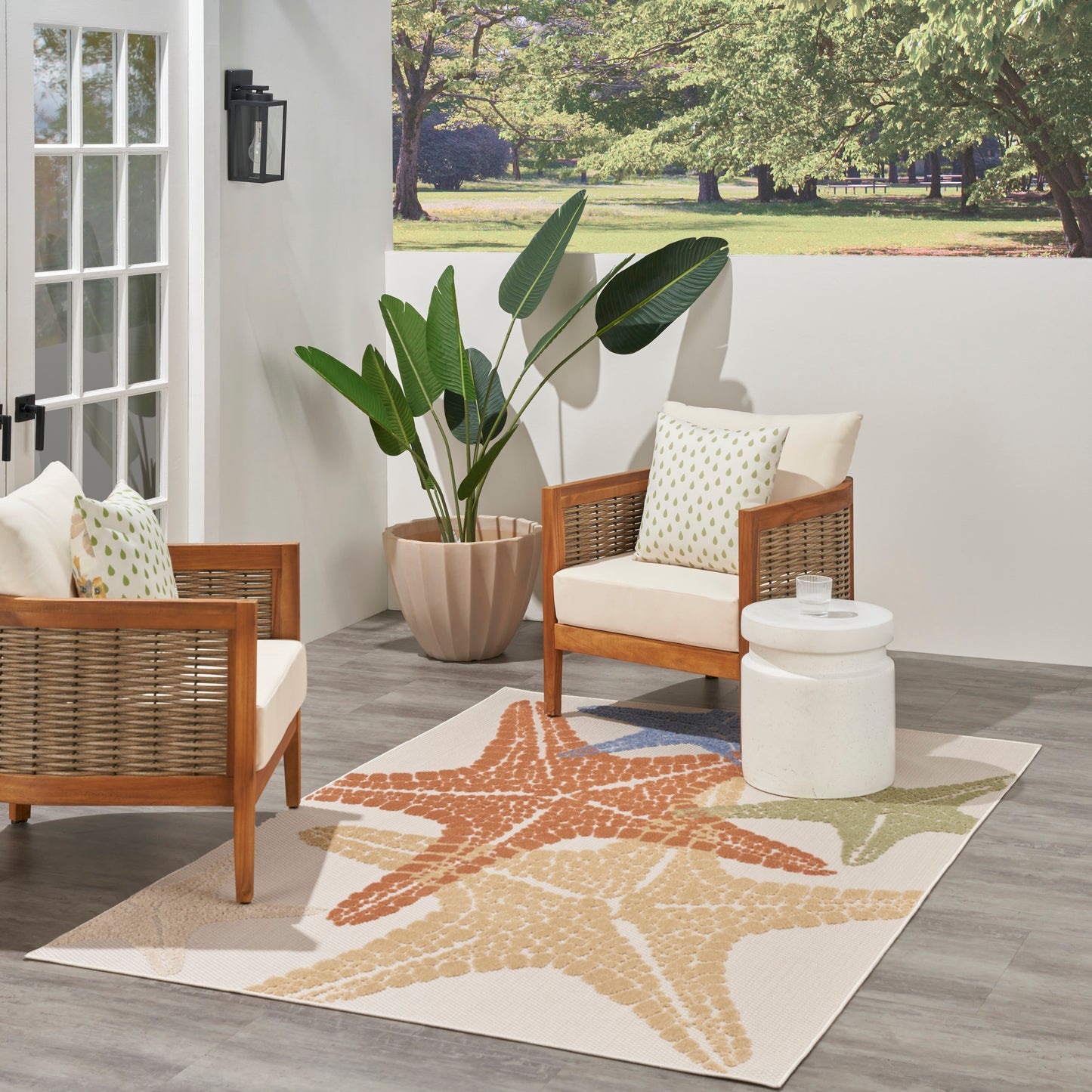 Nourison Aloha 5'3" x 7'5" Ivory Multicolor Outdoor Rug