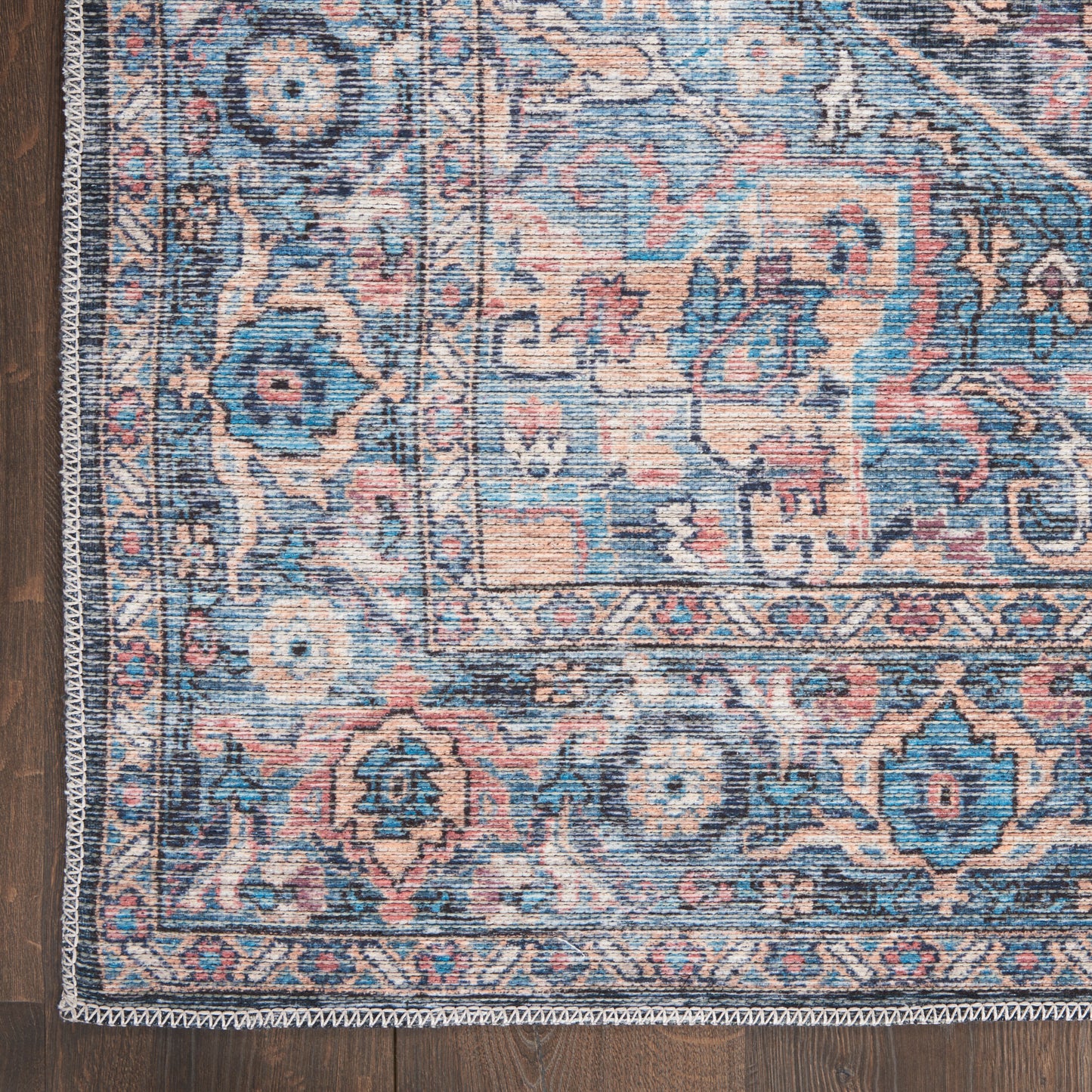 Nicole Curtis Machine Washable Series 1 6' x 9' Light Blue Multi Vintage Indoor Rug