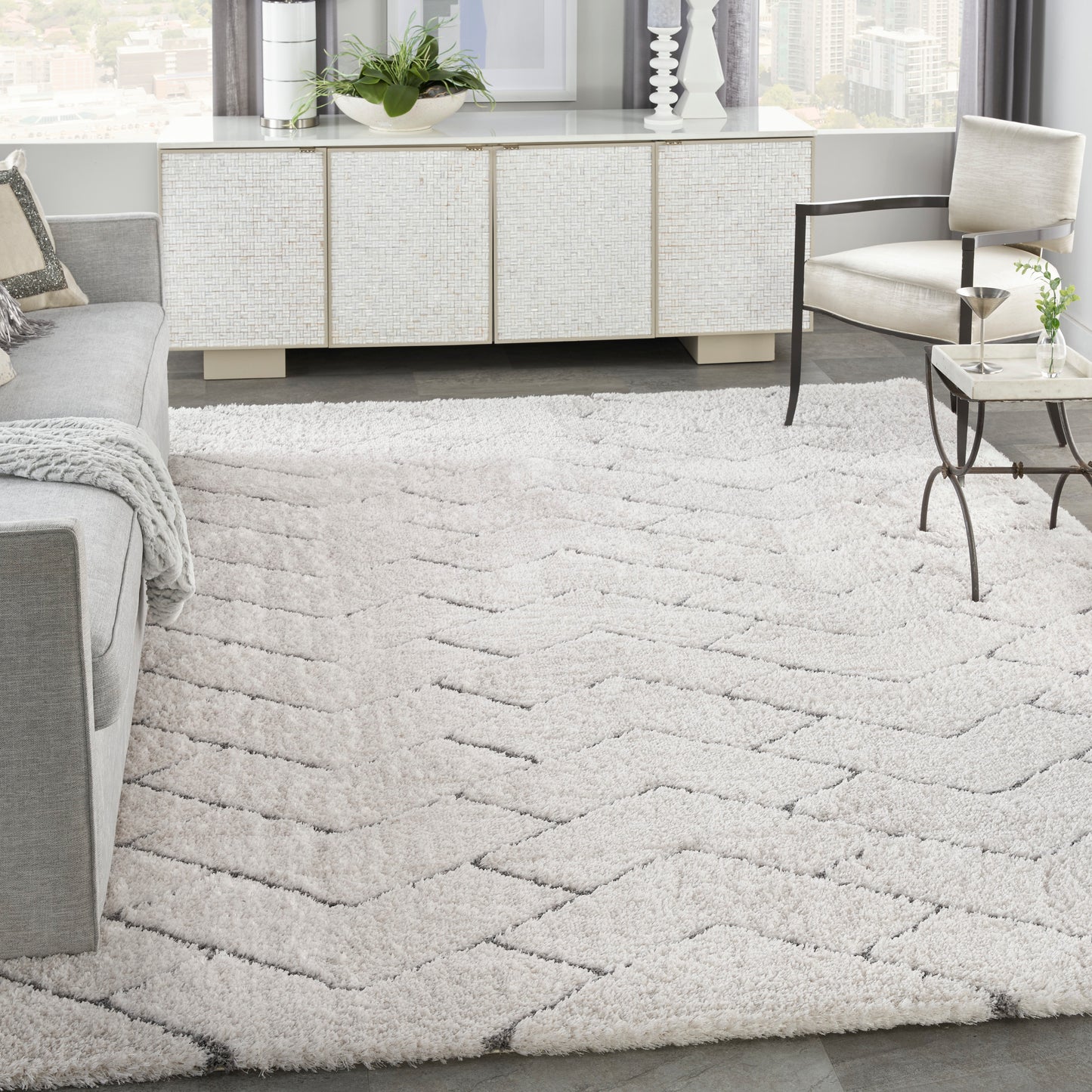 Nourison Dreamy Shag 9' x 12' Ivory Grey Shag Indoor Rug