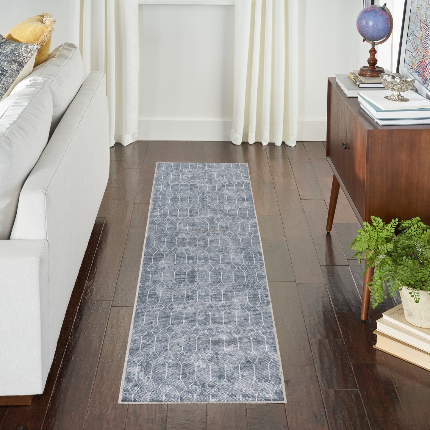 Nicole Curtis Machine Washable Series 1 2' x 6' Blue Grey Modern Indoor Rug