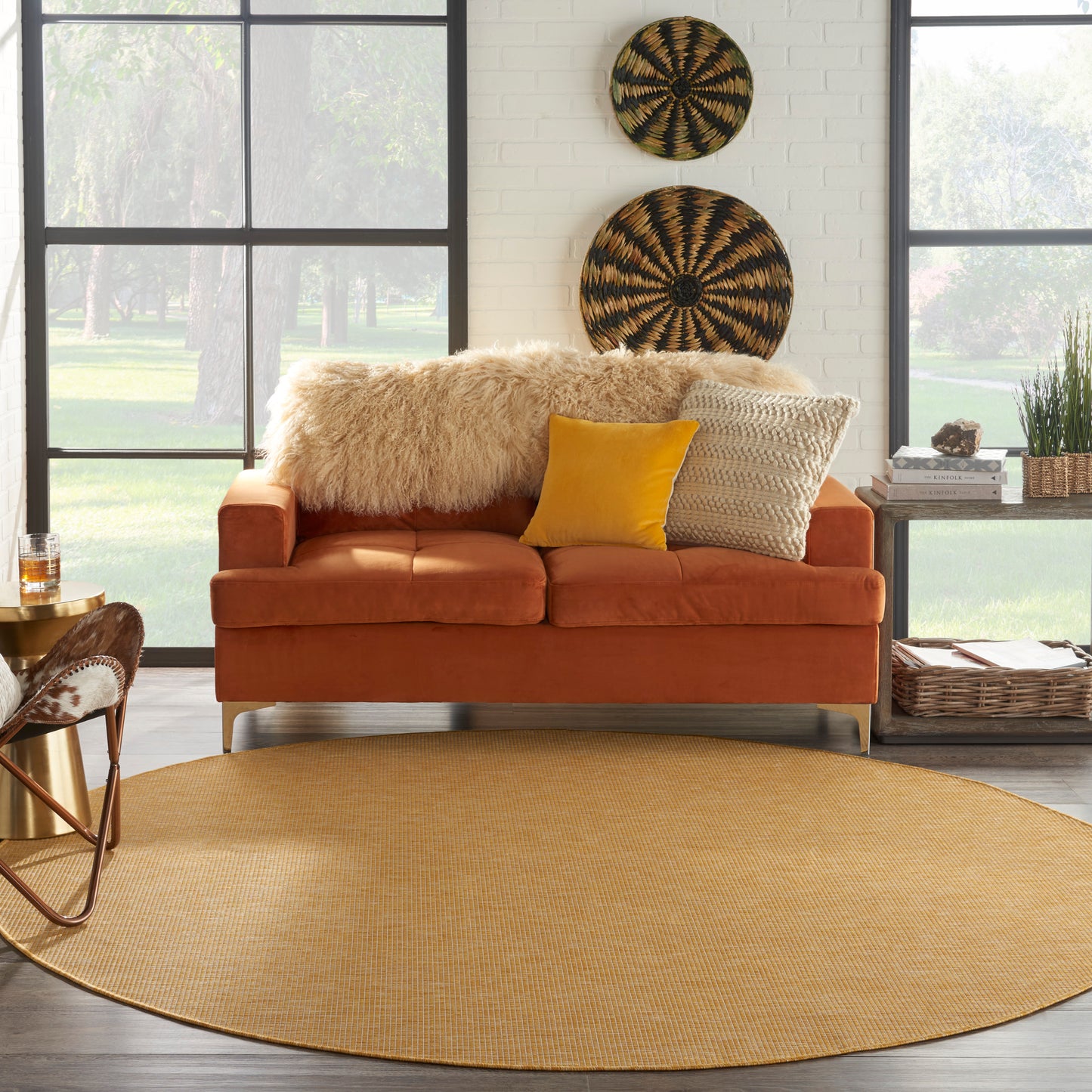 Nourison Positano 8' x Round Yellow Modern Rug