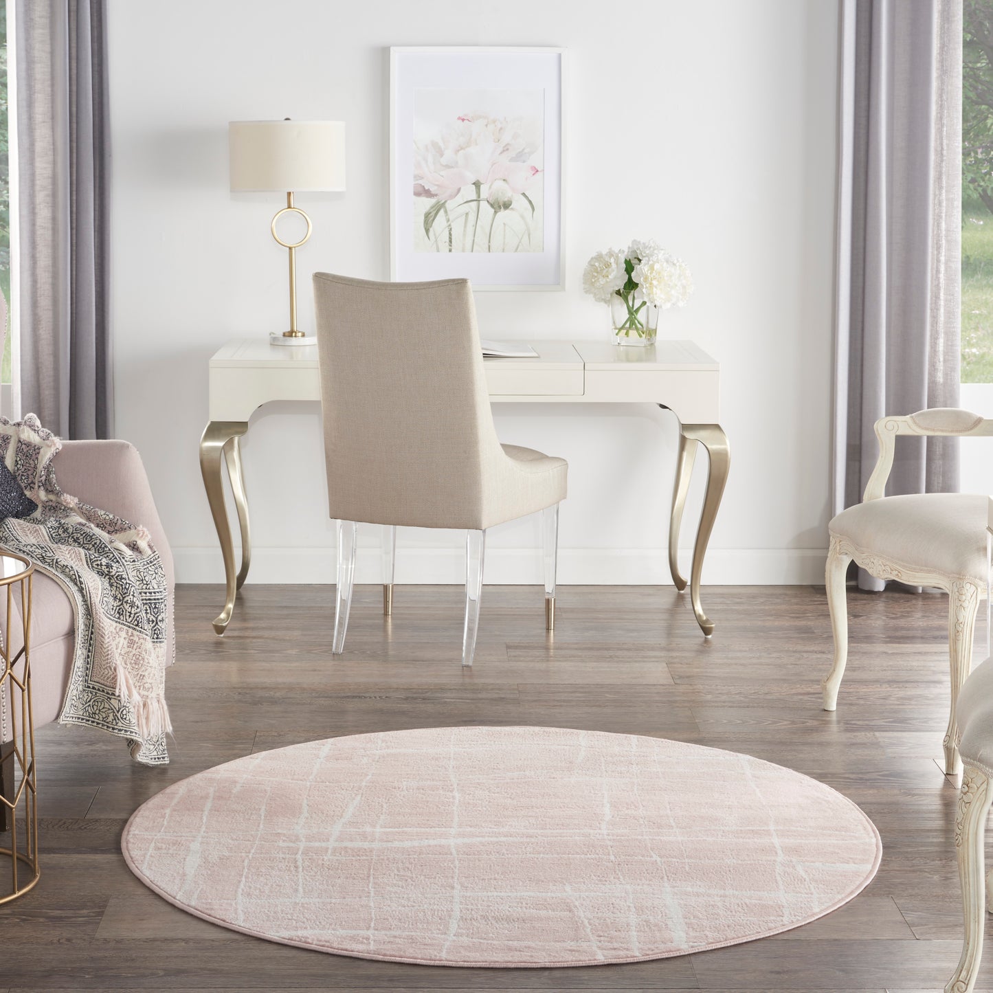 Nourison Whimsicle 5' x Round Pink Ivory Modern Indoor Rug