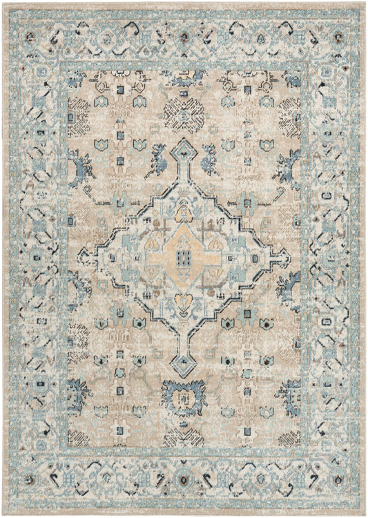 Nourison Washable Decor 6'7" x 9' Taupe Blue Vintage Indoor Rug