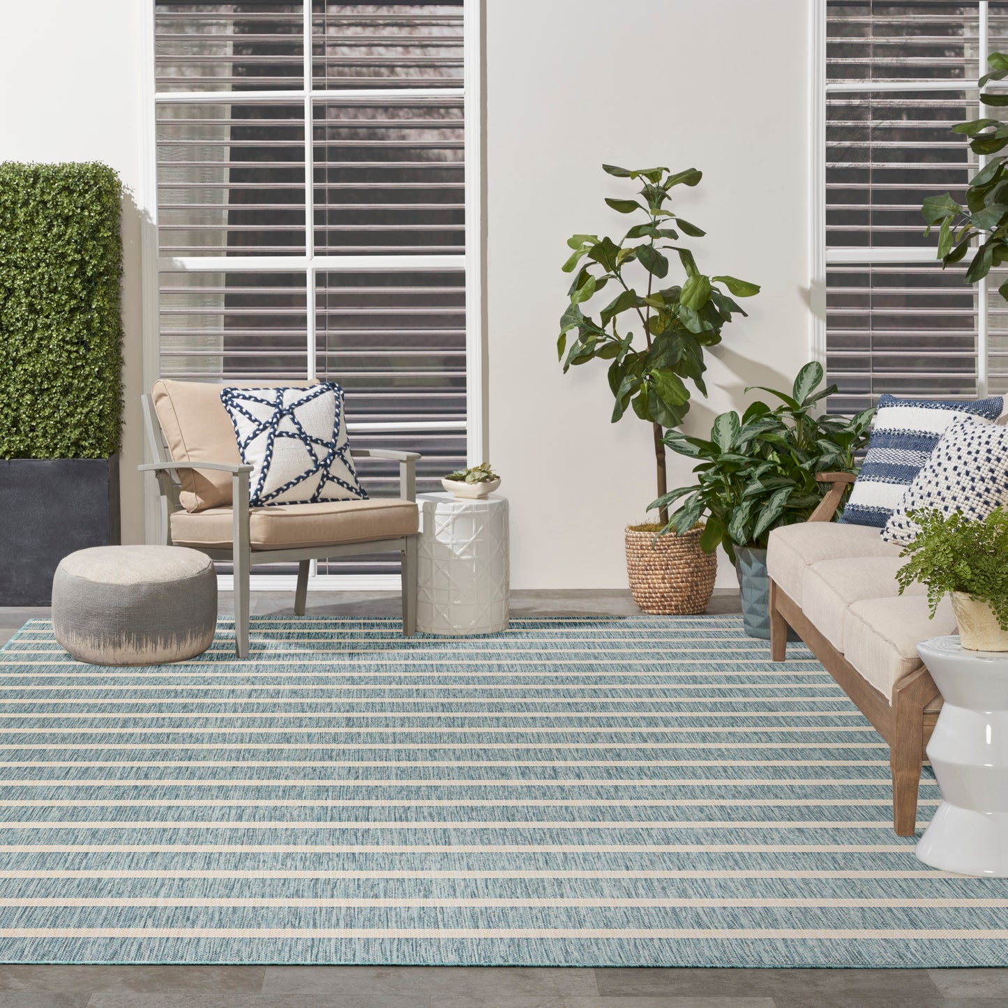 Nourison Positano 9' x 12' Aqua Ivory Modern Rug