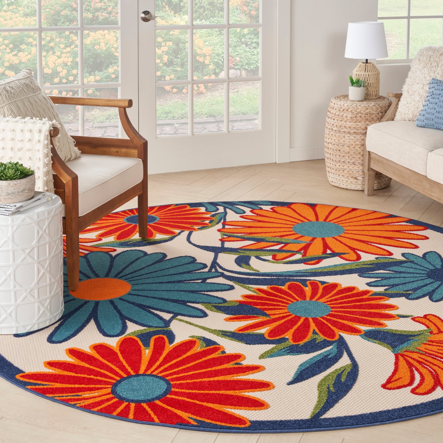 Nourison Aloha 5'3" x Round Multicolor Contemporary Rug