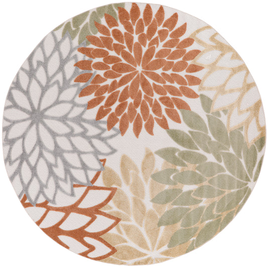 Nourison Aloha 5'3" x Round Ivory Multicolor Outdoor Rug