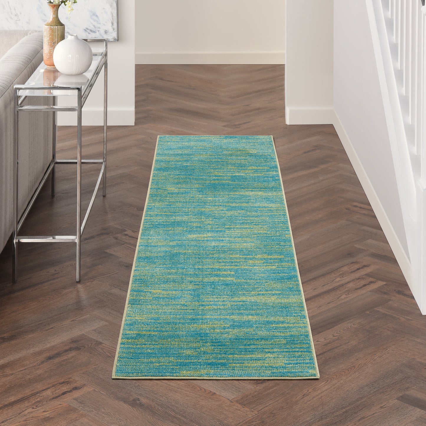 Nourison Nourison Essentials 2'2" x 14' Blue Green Outdoor Rug