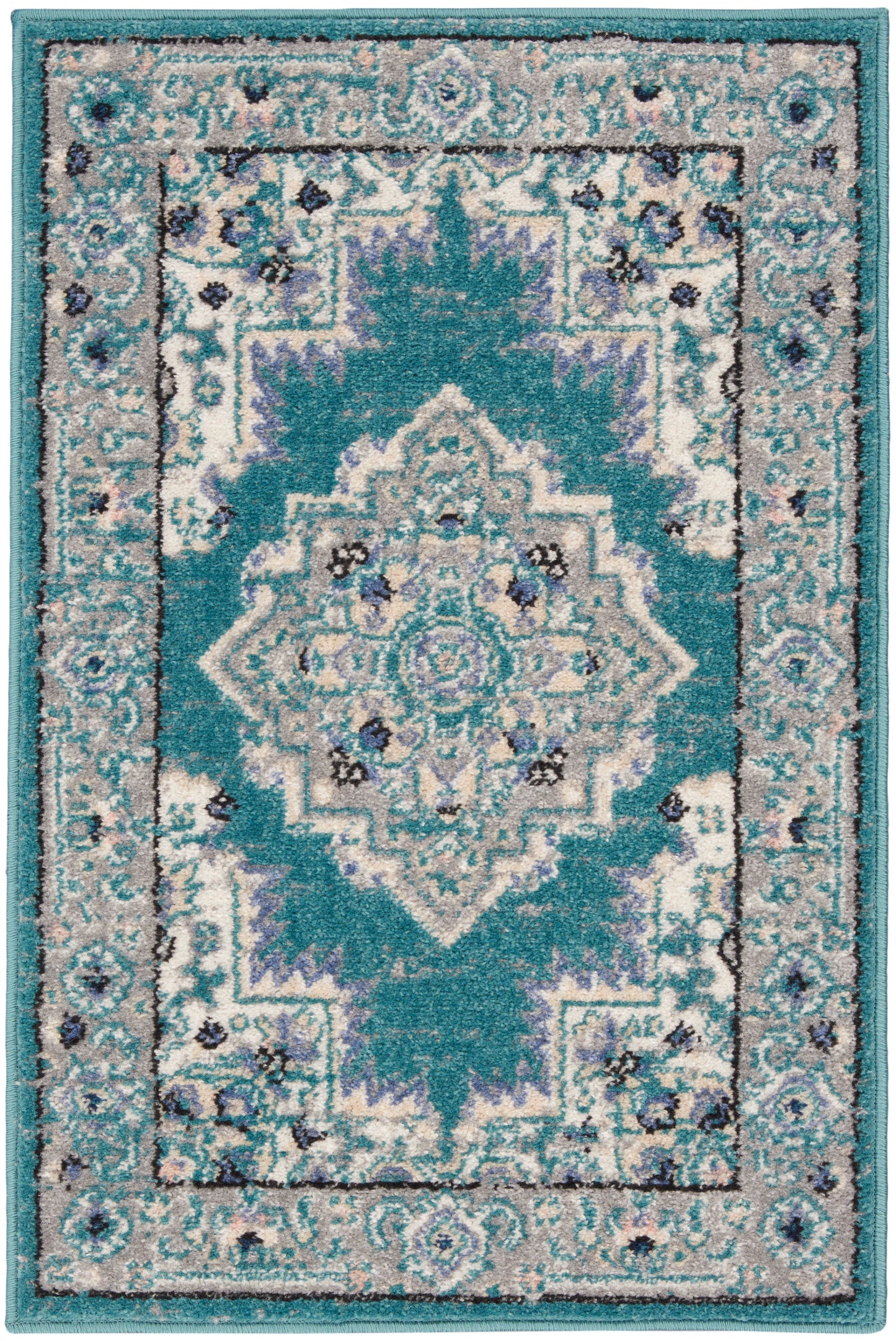 Nourison Passion 1'10" x 2'10" Turquoise Grey Bohemian Indoor Rug