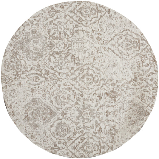 Nourison Damask 4' x Round Ivory Farmhouse Indoor Rug