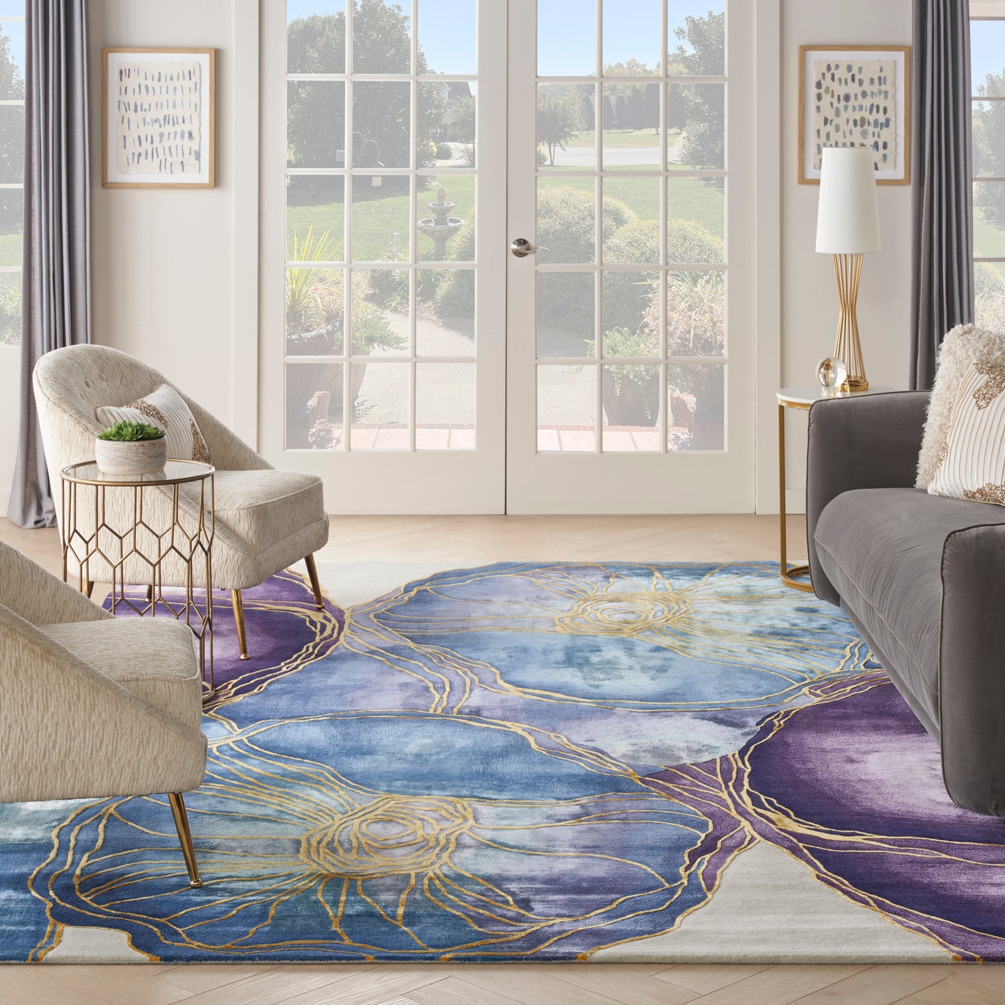 Nourison Prismatic 9'9" x 13'9" Blue Gold Modern Indoor Rug