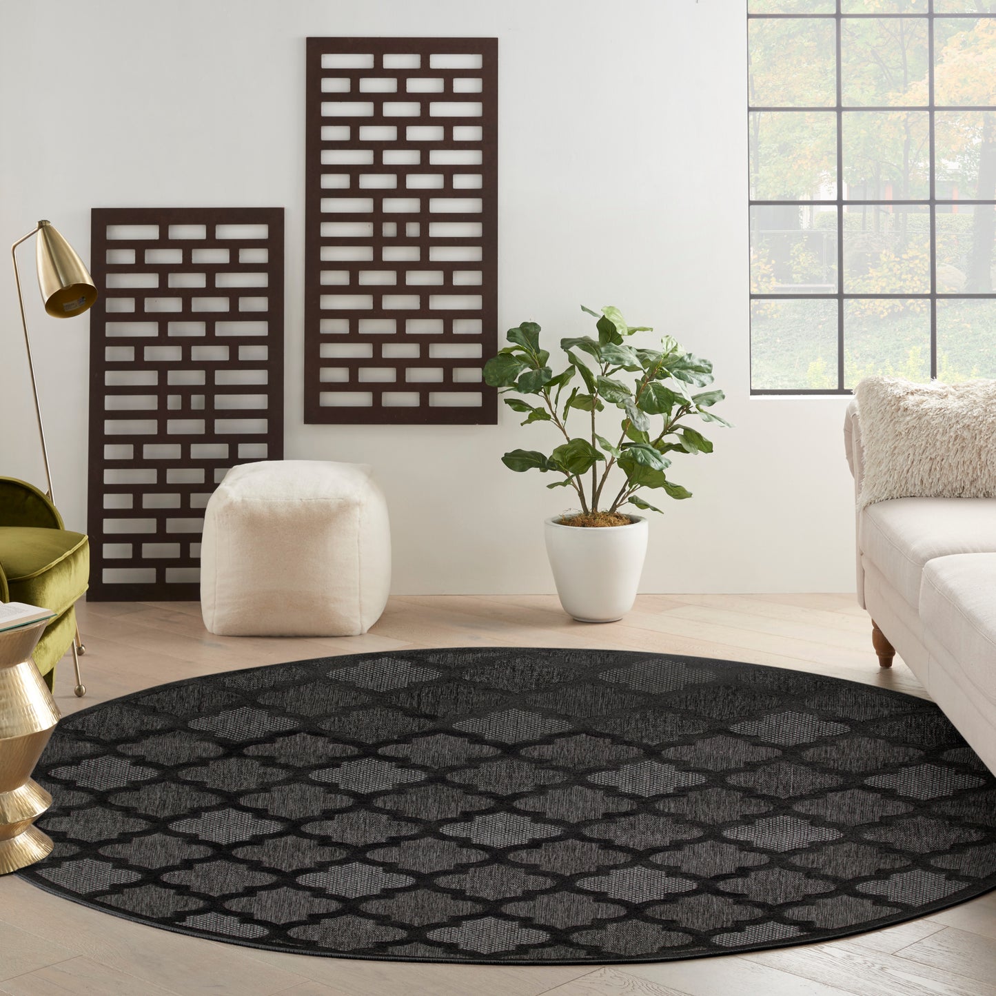 Nourison Easy Care 10' x Round Charcoal Black Modern Rug