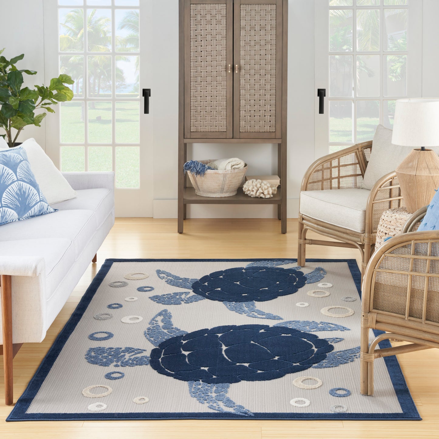 Nourison Aloha 5'3" x 7'5" Navy Blue Coastal, Nautical & Beach Rug