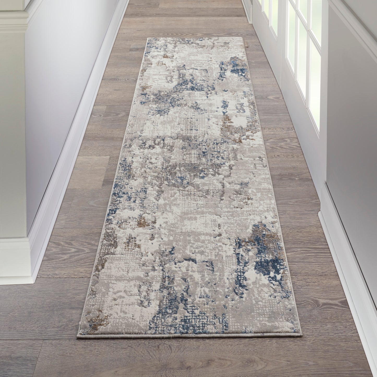 Nourison Royal Terrace 2'2" x 7'6" White Blue Modern Indoor Rug