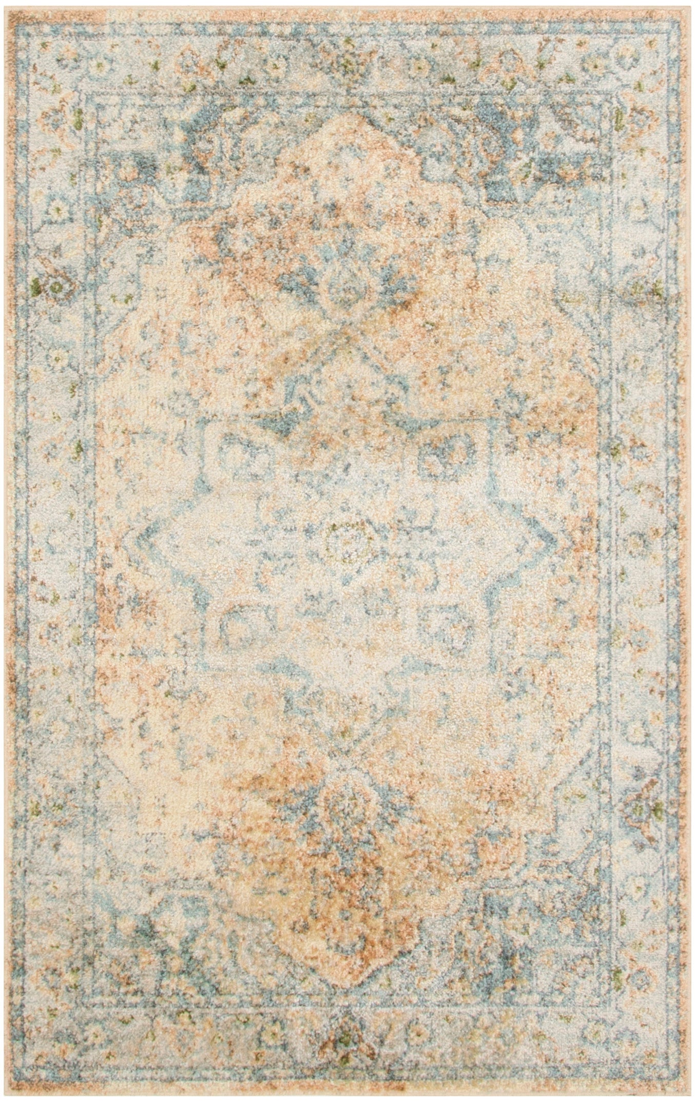 Nourison Astra Machine Washable 2'2" x 4' Beige Blue Vintage Indoor Rug