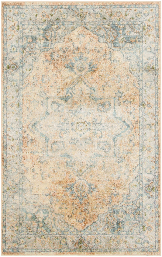 Nourison Astra Machine Washable 2'2" x 4' Beige Blue Vintage Indoor Rug