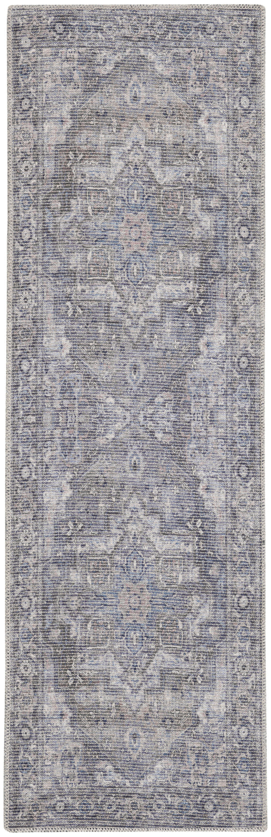 Nicole Curtis Machine Washable Series 1 2'2" x 10' Grey Vintage Indoor Rug