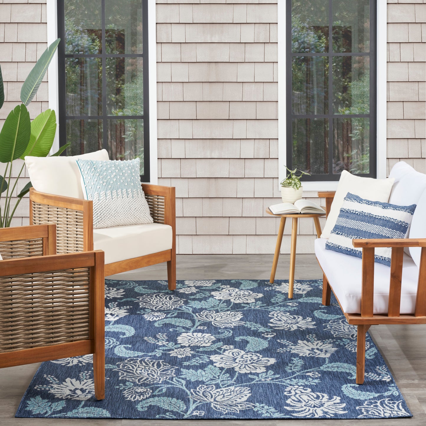 Nourison Garden Oasis 6' x 9' Navy Tropical Rug