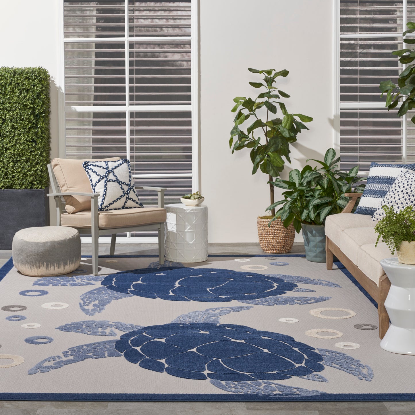 Nourison Aloha 9' x 12' Navy Blue Coastal, Nautical & Beach Rug