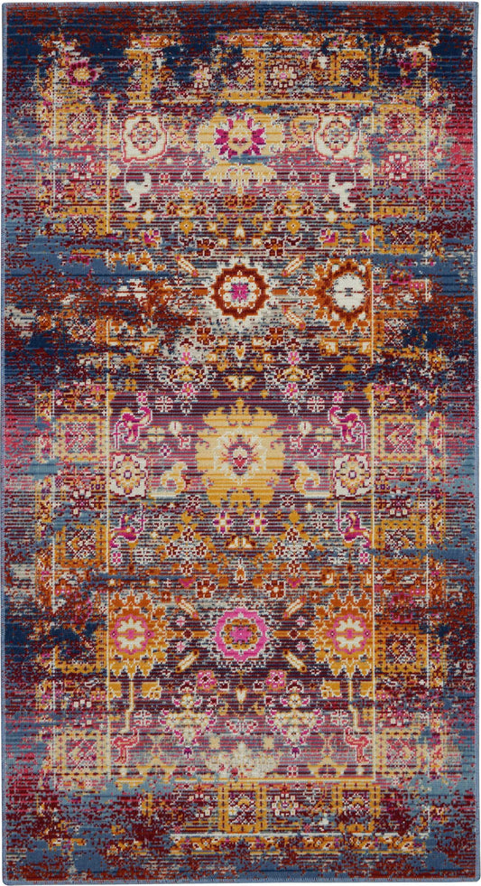 Nourison Vintage Kashan 2' x 4' Red/Multicolor Vintage Indoor Rug