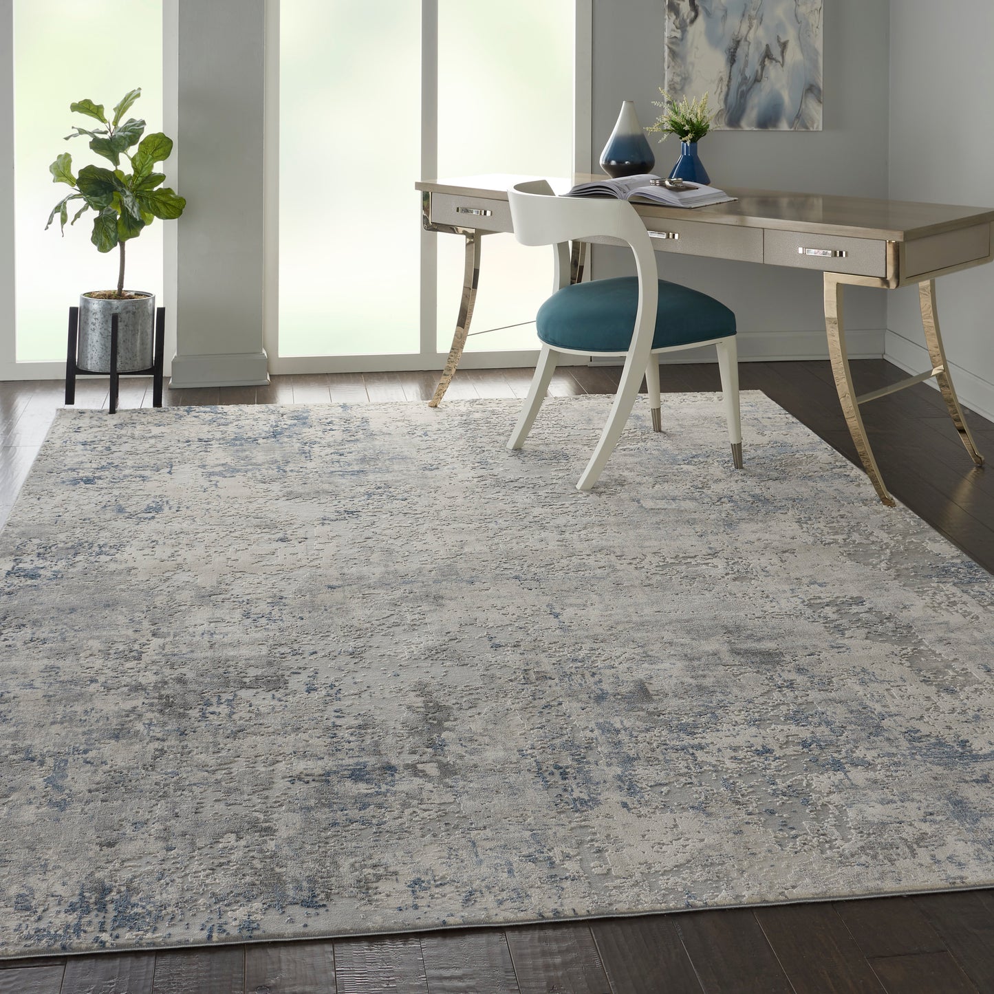 Nourison Rustic Textures 7'10" x 10'6" Ivory/Grey/Blue Modern Indoor Rug