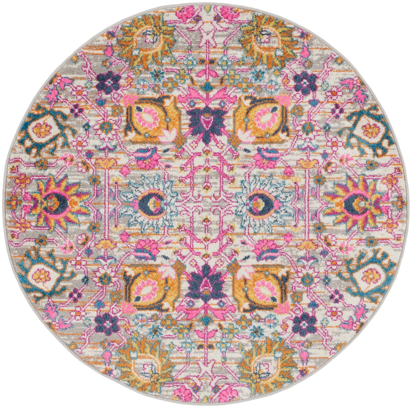 Nourison Passion 4' x Round Silver Bohemian Indoor Rug