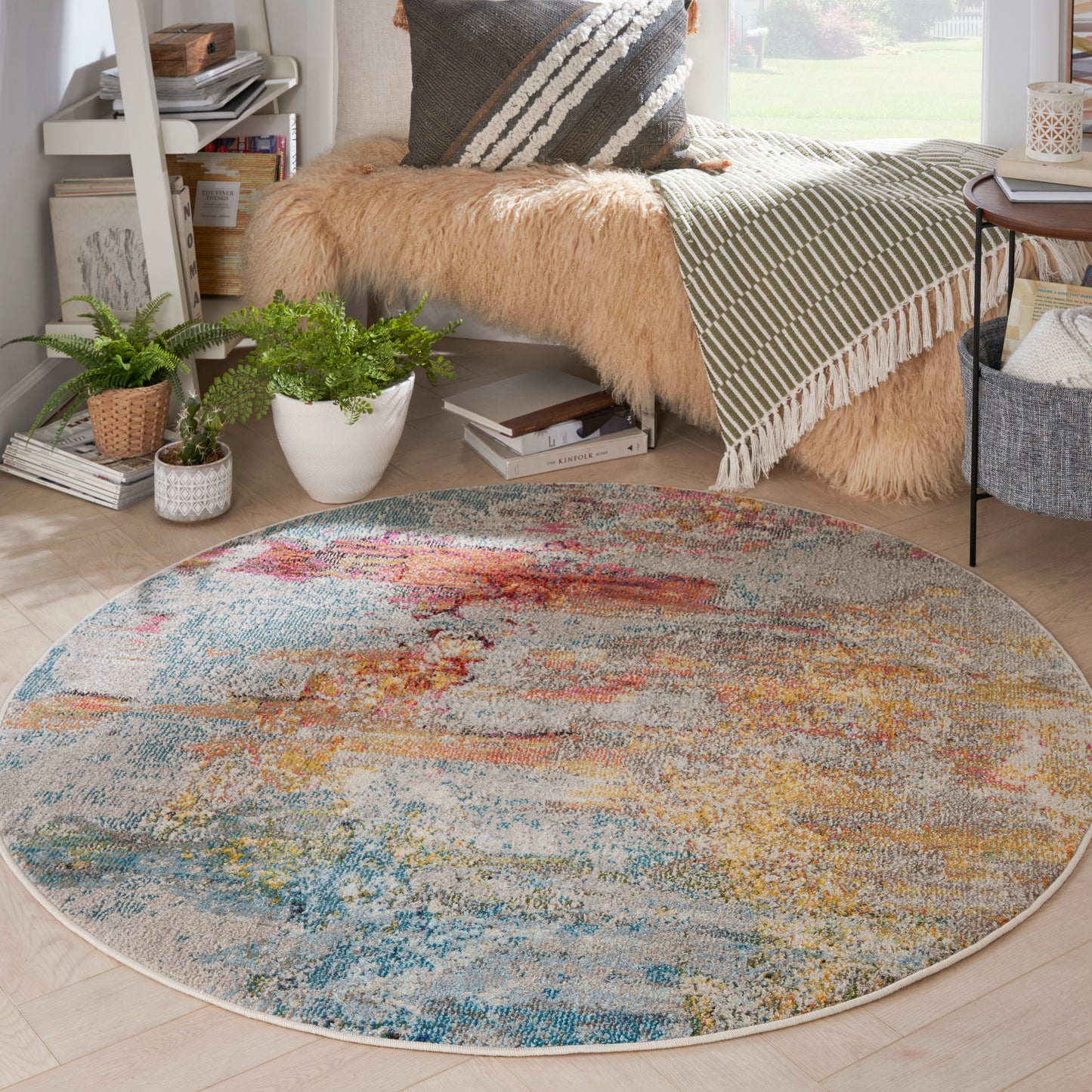 Nourison Celestial 5'3" x Round Sealife Modern Indoor Rug