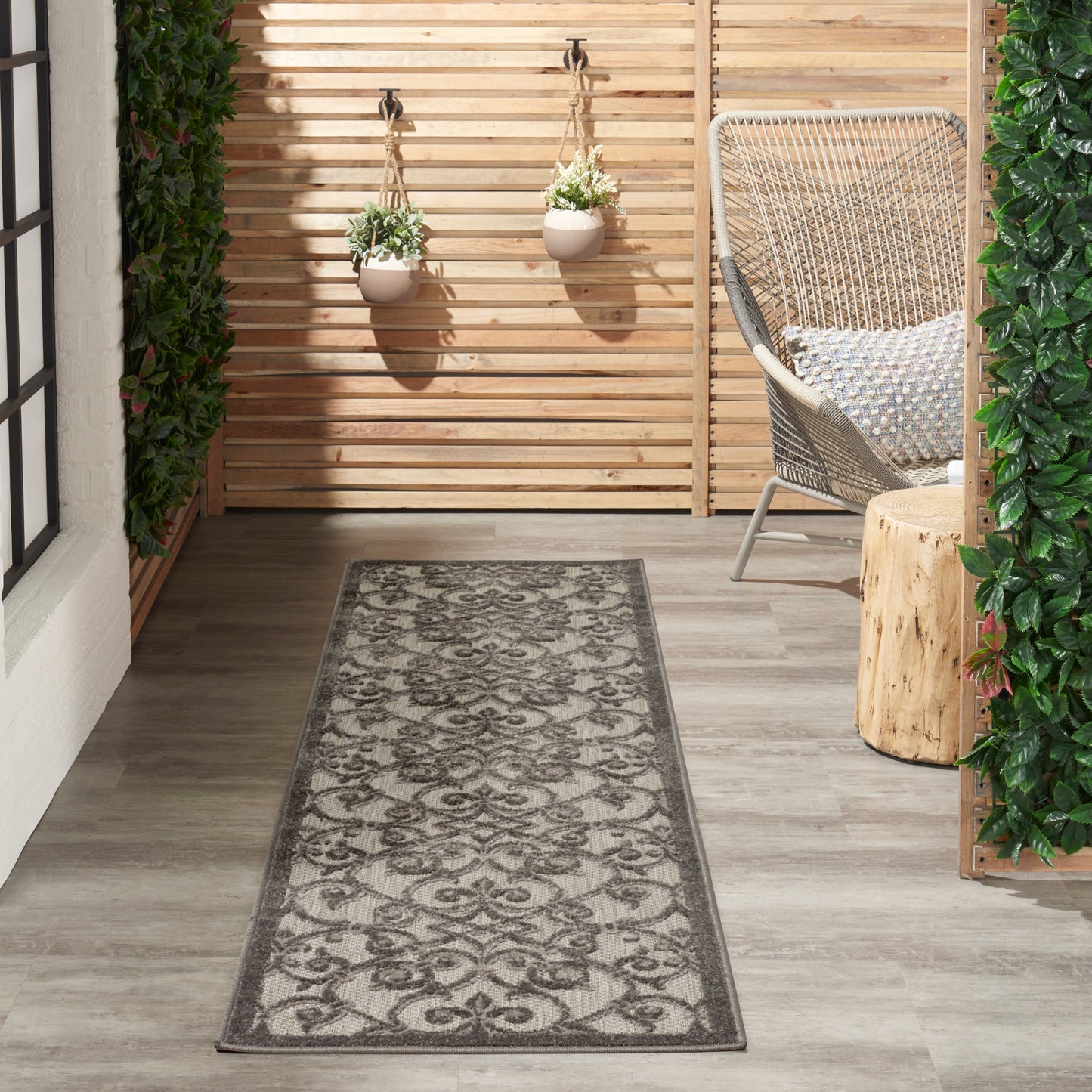 Nourison Aloha 2' x 6' Grey Charcoal Contemporary Rug