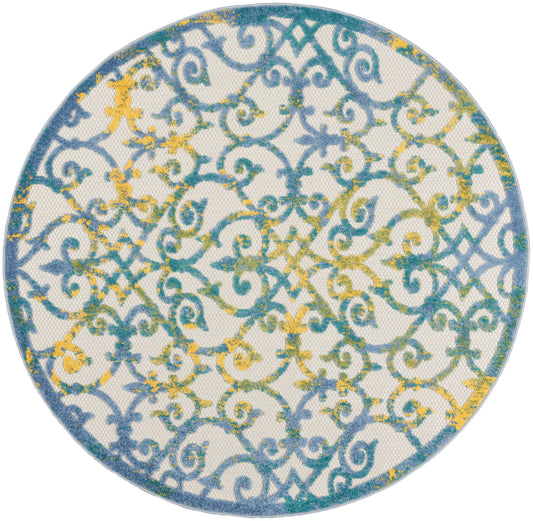 Nourison Aloha 4' x Round Ivory Blue Contemporary Rug