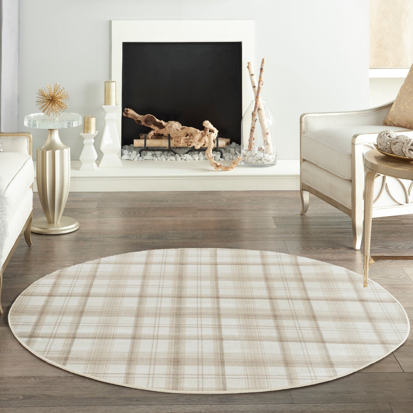 Nourison Grafix 8' x Round Ivory Beige Farmhouse Indoor Rug