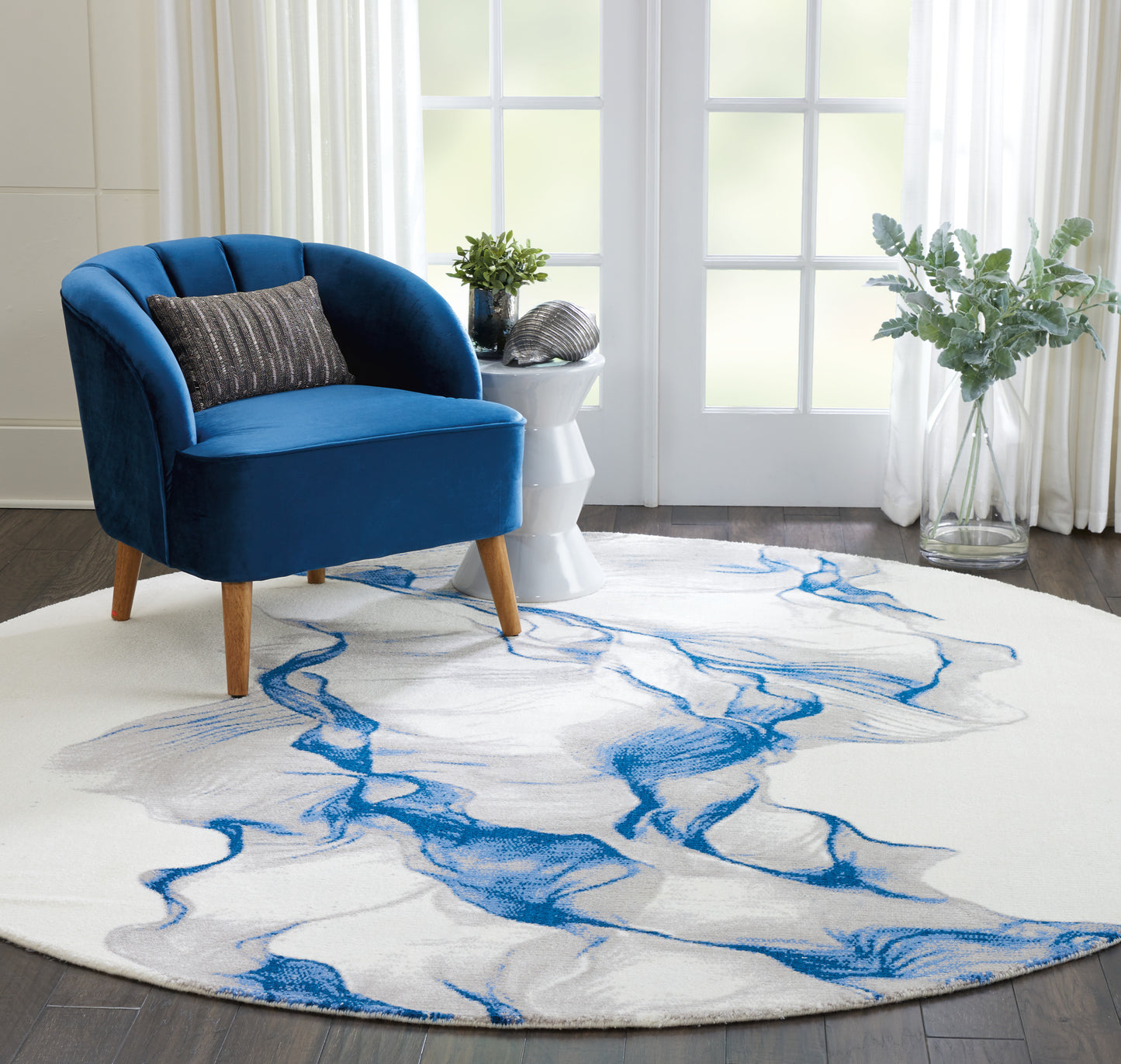 Nourison Twilight 8' x Round Ivory/Blue Modern Indoor Rug