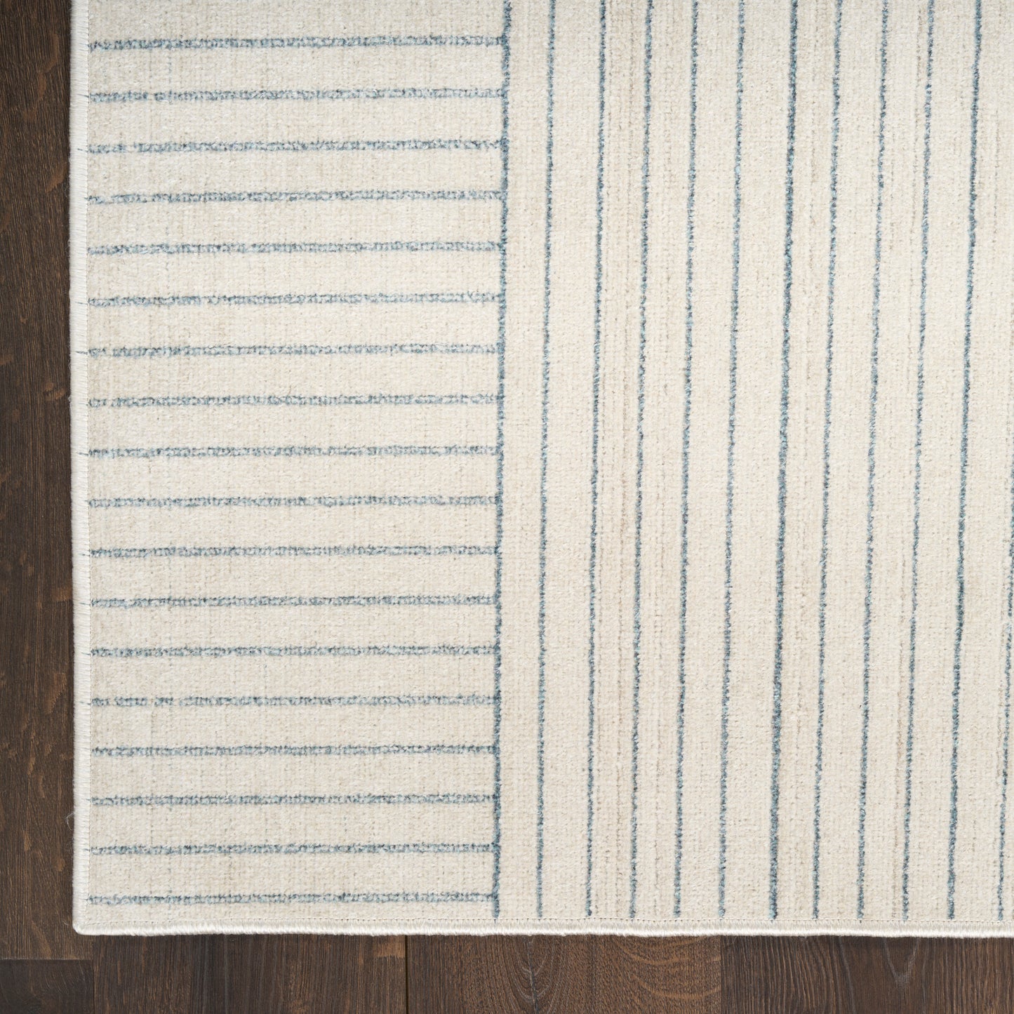 Nourison Washable Decor 2' x 6' Cream Blue Modern Indoor Rug