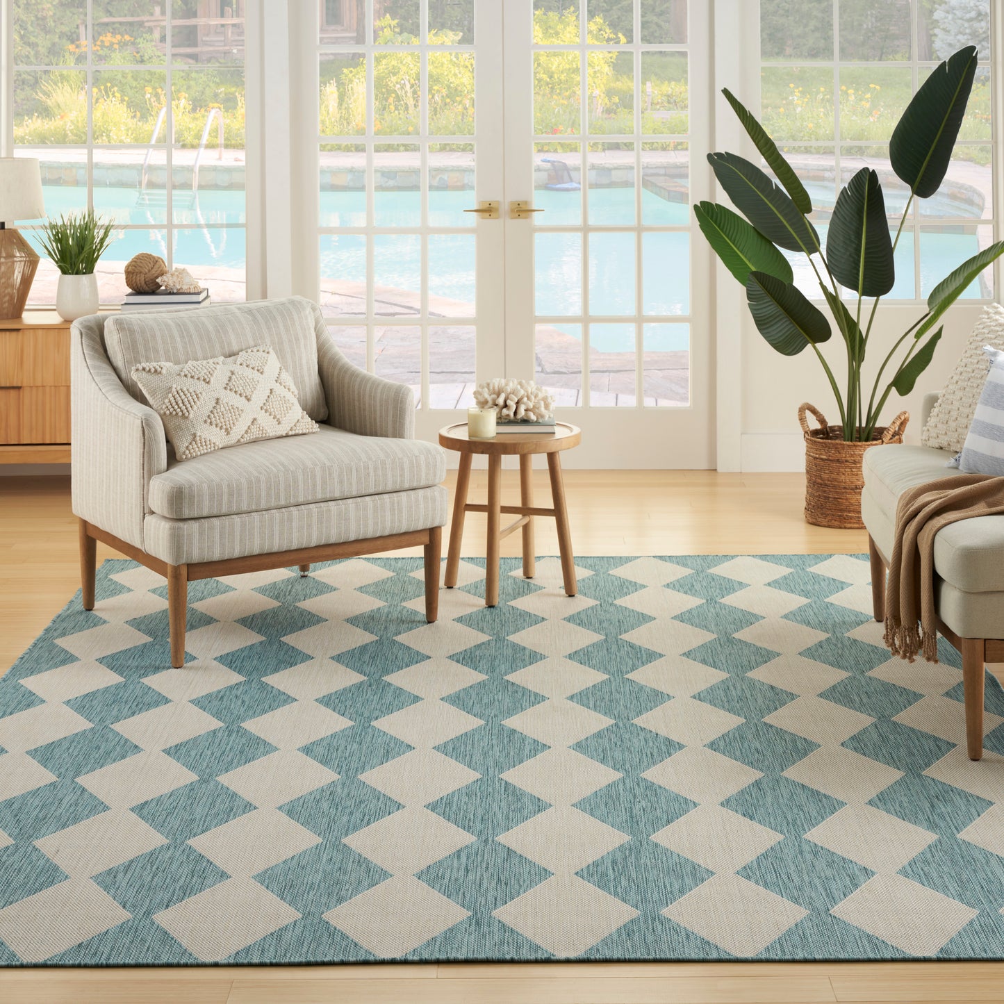 Nourison Positano 5' x 7' Aqua Modern Rug