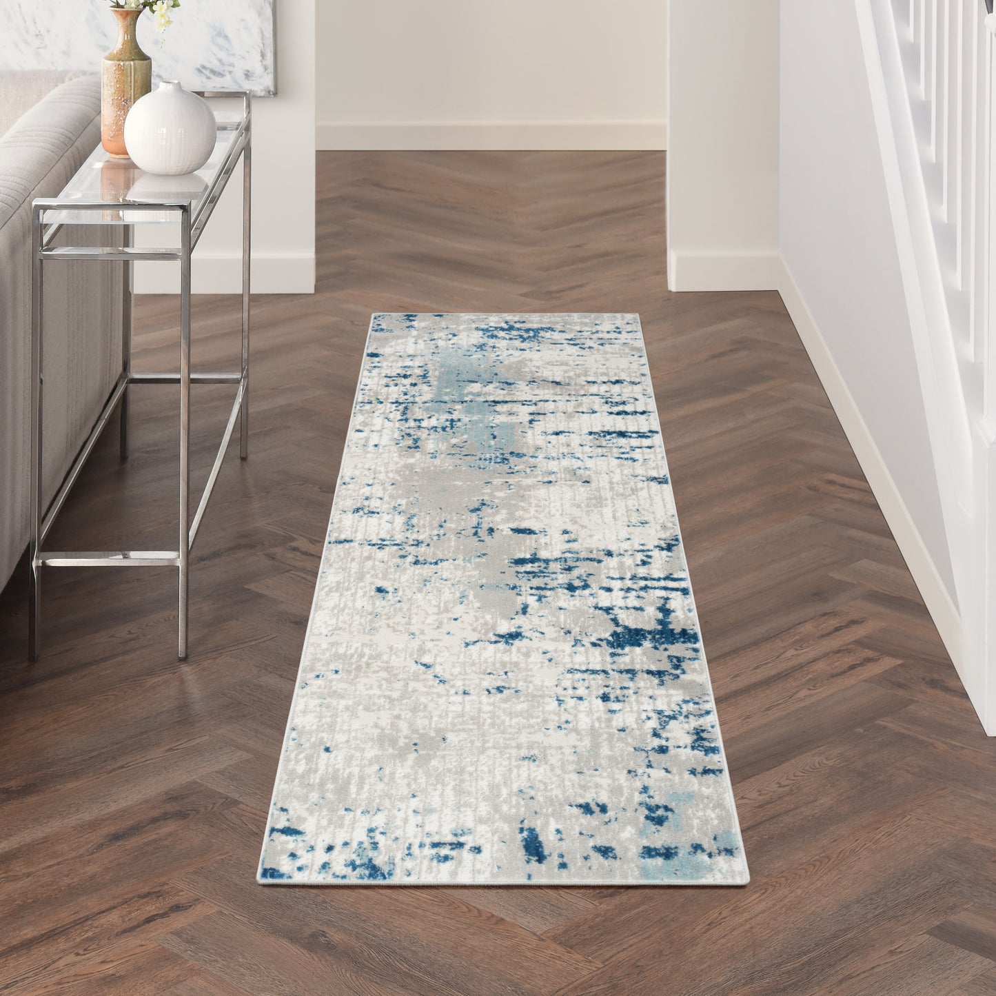 Nourison Quarry 2'2" x 7'6" Ivory Grey Blue Modern Indoor Rug