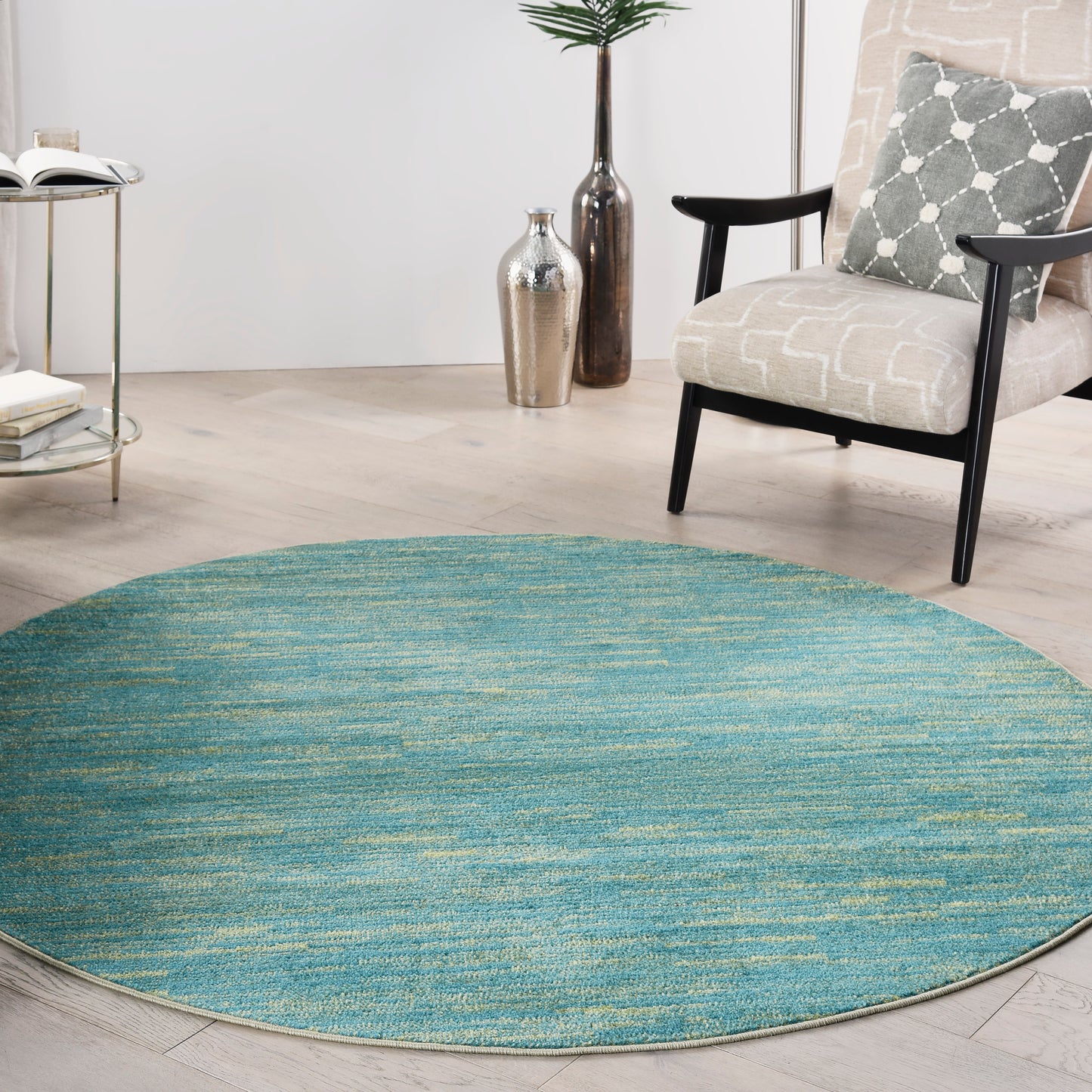 Nourison Nourison Essentials 6' x Round Blue Green Outdoor Rug