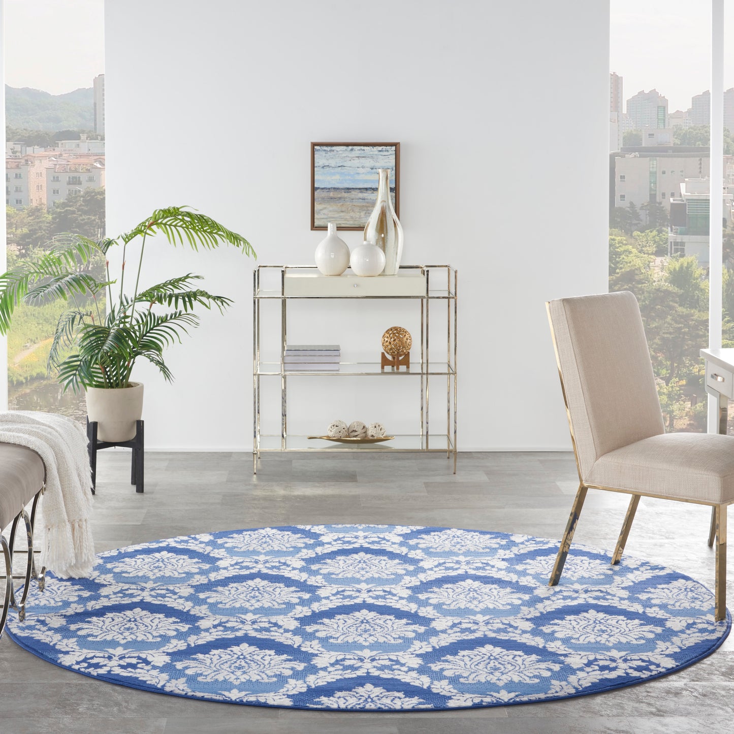 Nourison Whimsicle 8' x Round Blue Farmhouse Indoor Rug