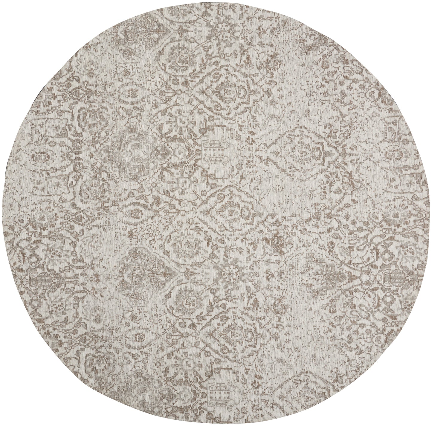 Nourison Damask 6' x Round Ivory Farmhouse Indoor Rug