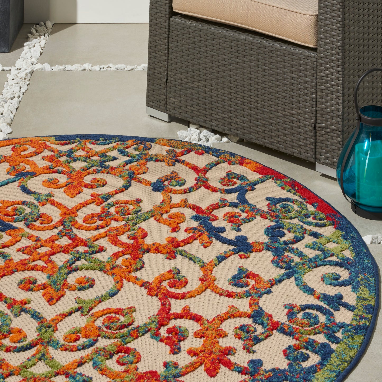 Nourison Aloha 4' x Round Multicolor Contemporary Rug