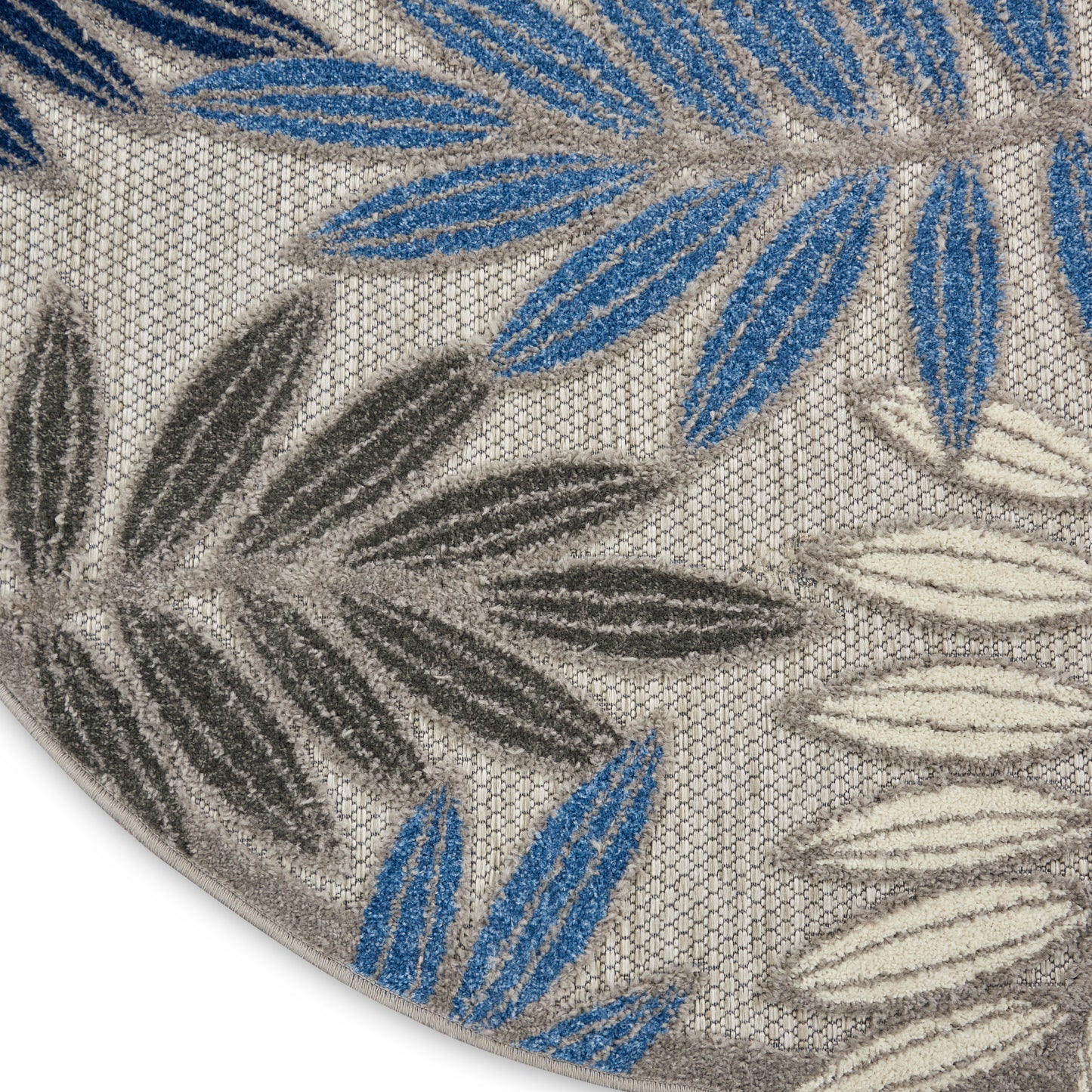 Nourison Aloha 5'3" x Round Grey/Blue Tropical Rug