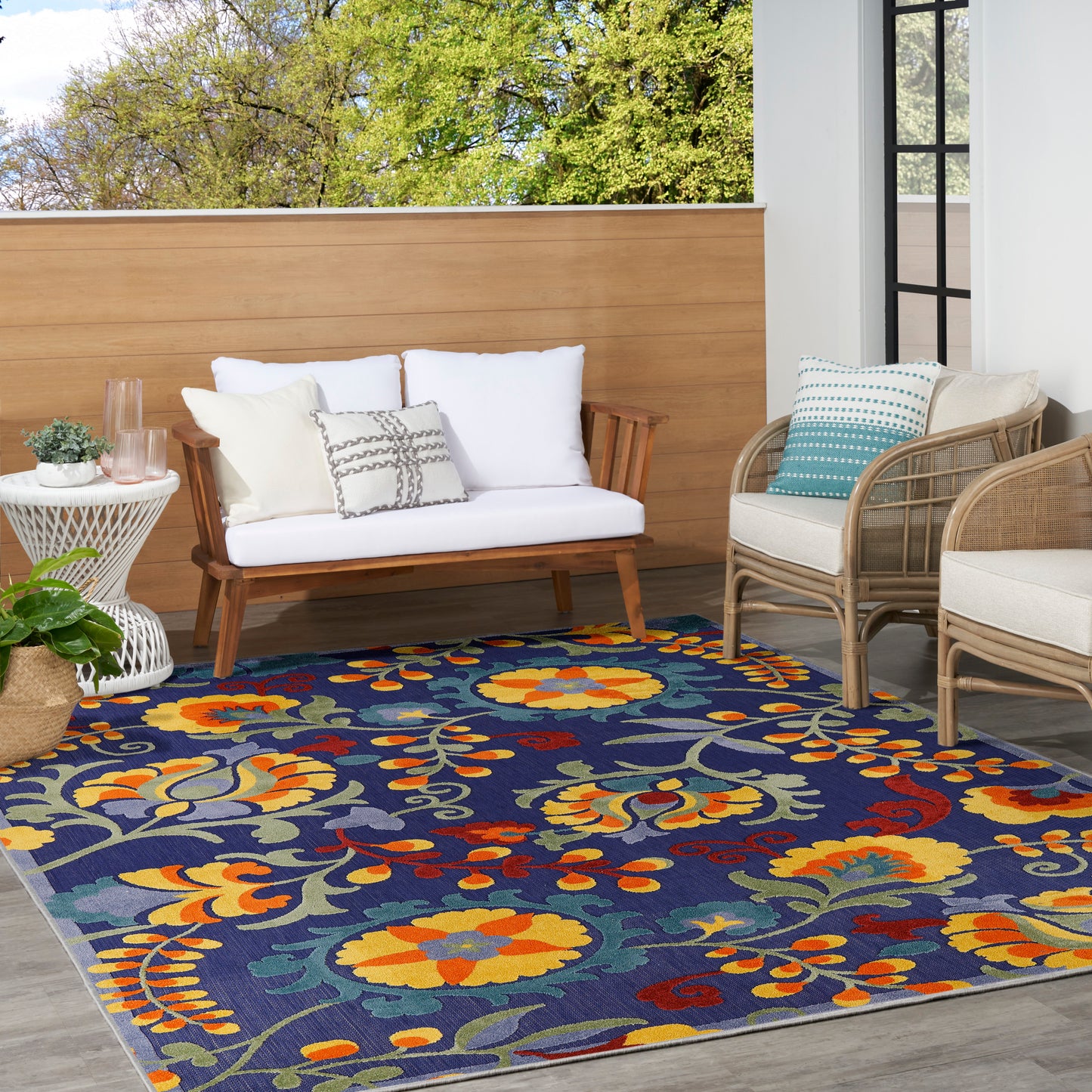 Nourison Aloha 9' x 12' Navy Multicolor Outdoor Rug