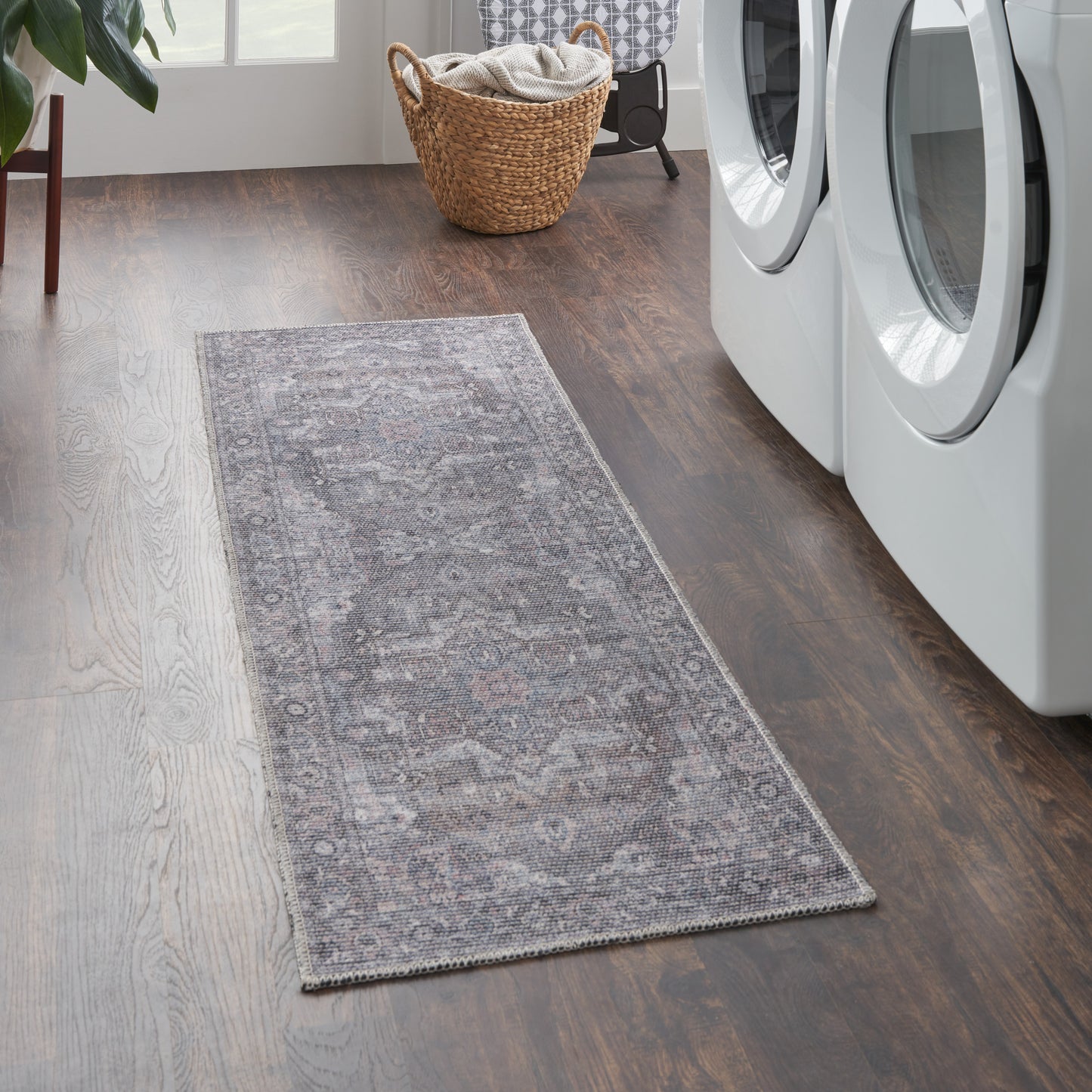 Nicole Curtis Machine Washable Series 1 2'2" x 8' Grey Vintage Indoor Rug