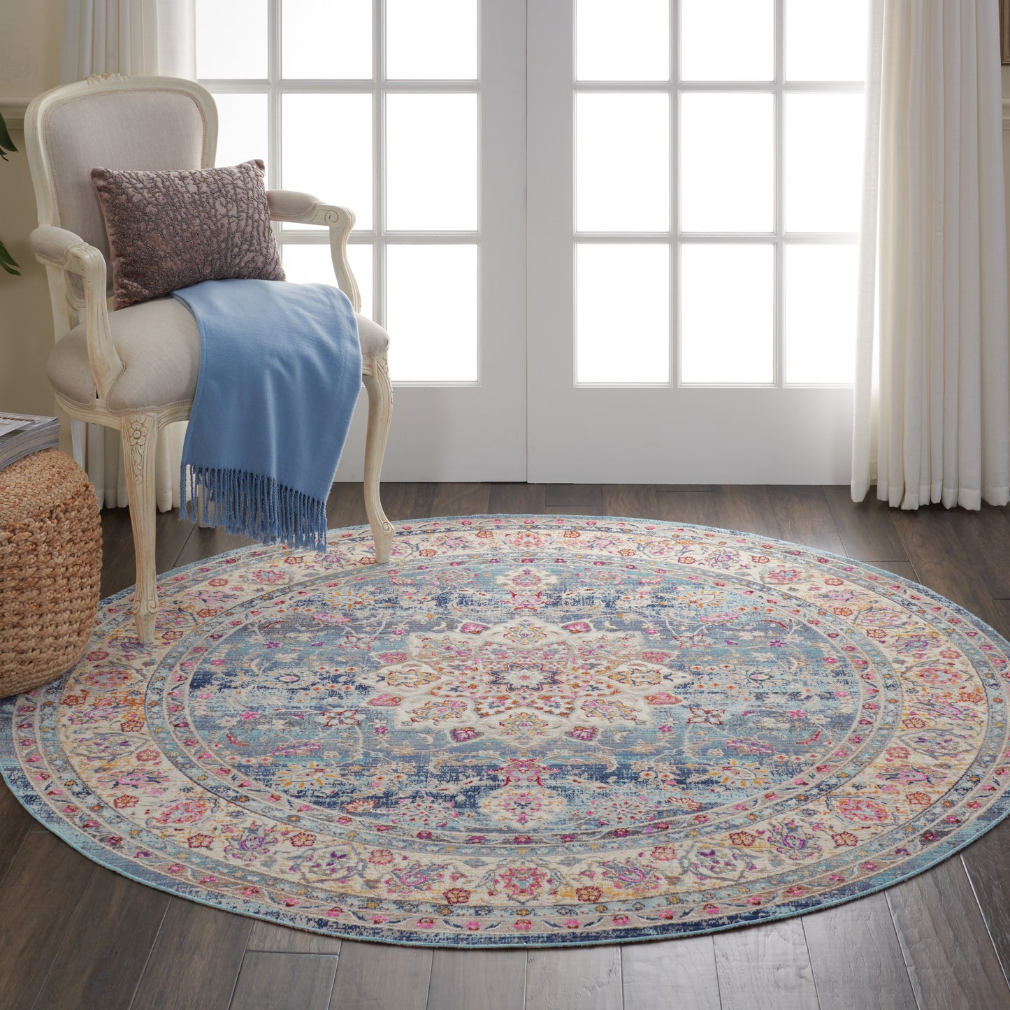 Nourison Vintage Kashan 6' x Round Blue Vintage Indoor Rug