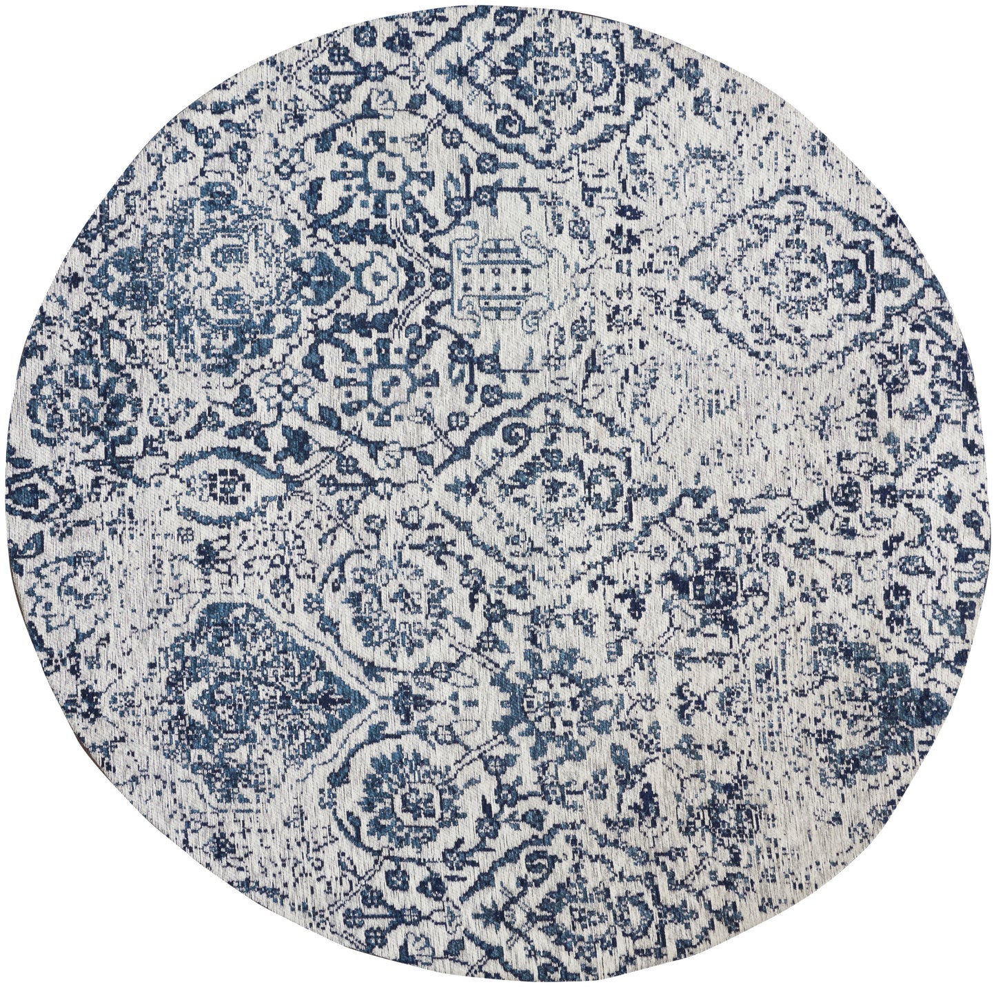 Nourison Damask 4' x Round Ivory/Navy Vintage Indoor Rug