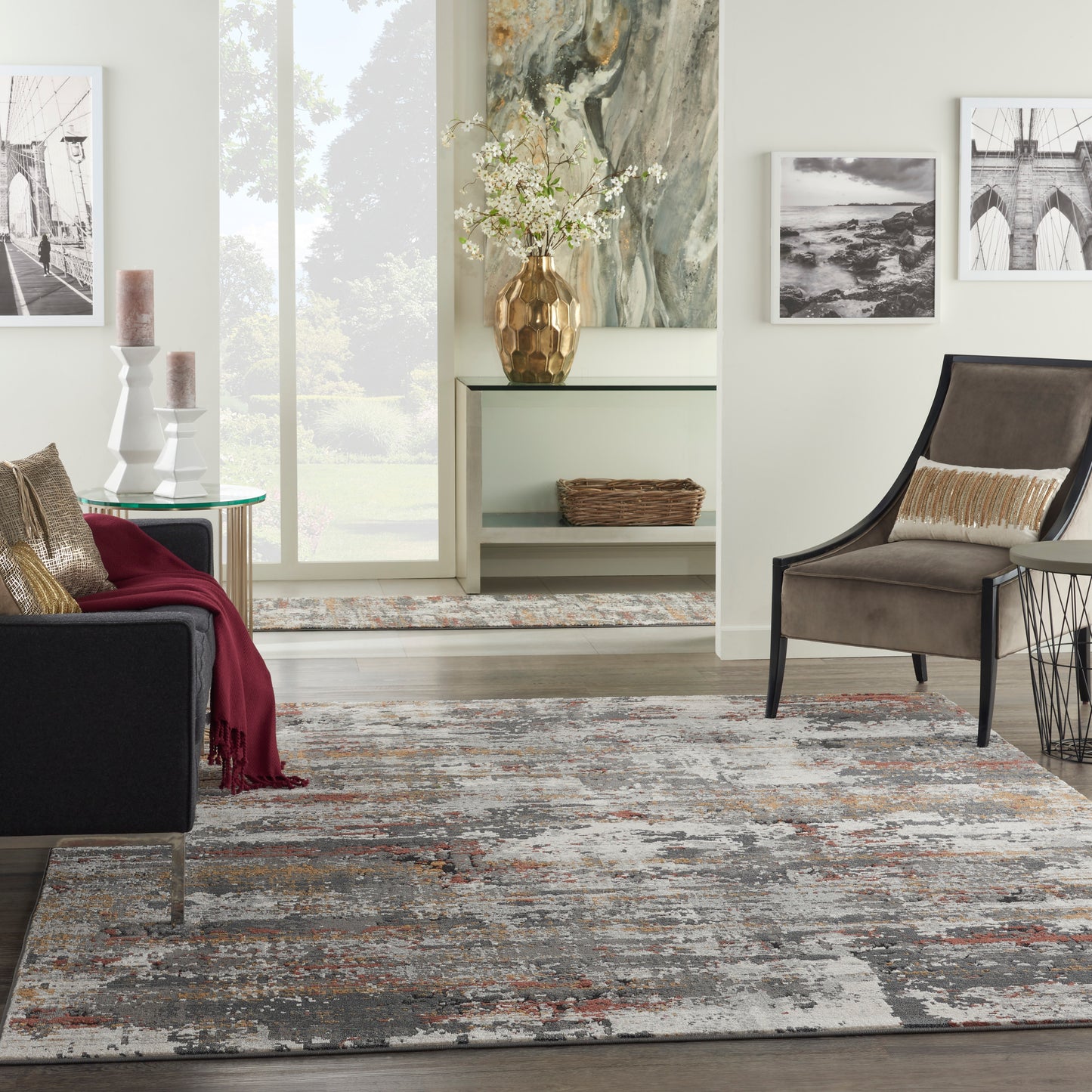 Nourison Tangra 7'10" x 9'10" Grey/Multi Modern Indoor Rug