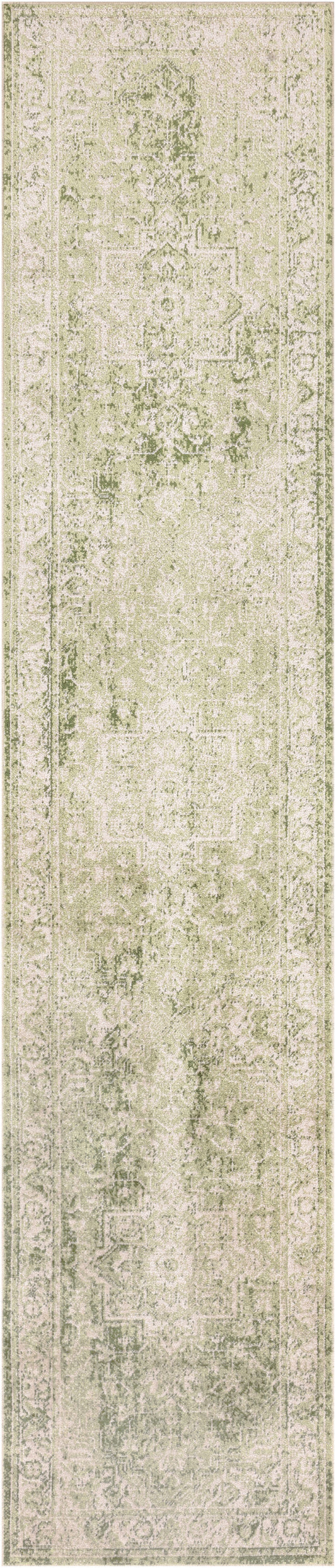 Nourison Astra Machine Washable 2'2" x 10' Ivory Green Vintage Indoor Rug