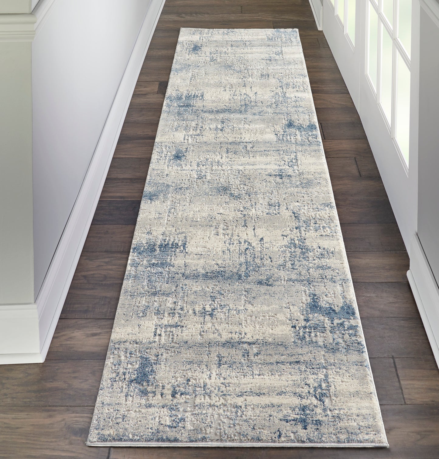 Nourison Rustic Textures 2'2" x 7'6" Ivory Blue Modern Indoor Rug