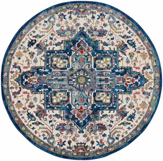 Nourison Ankara Global 6' x Round Ivory Navy Bohemian Indoor Rug