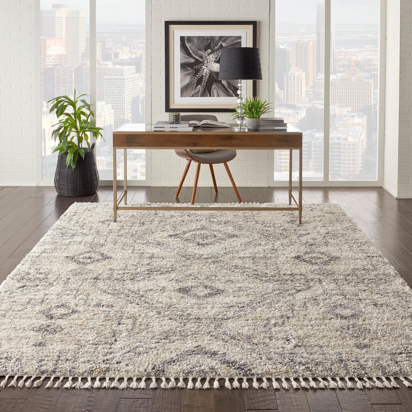 Nourison Oslo Shag 7'10" x 10'6" Ivory/Grey Shag Indoor Rug