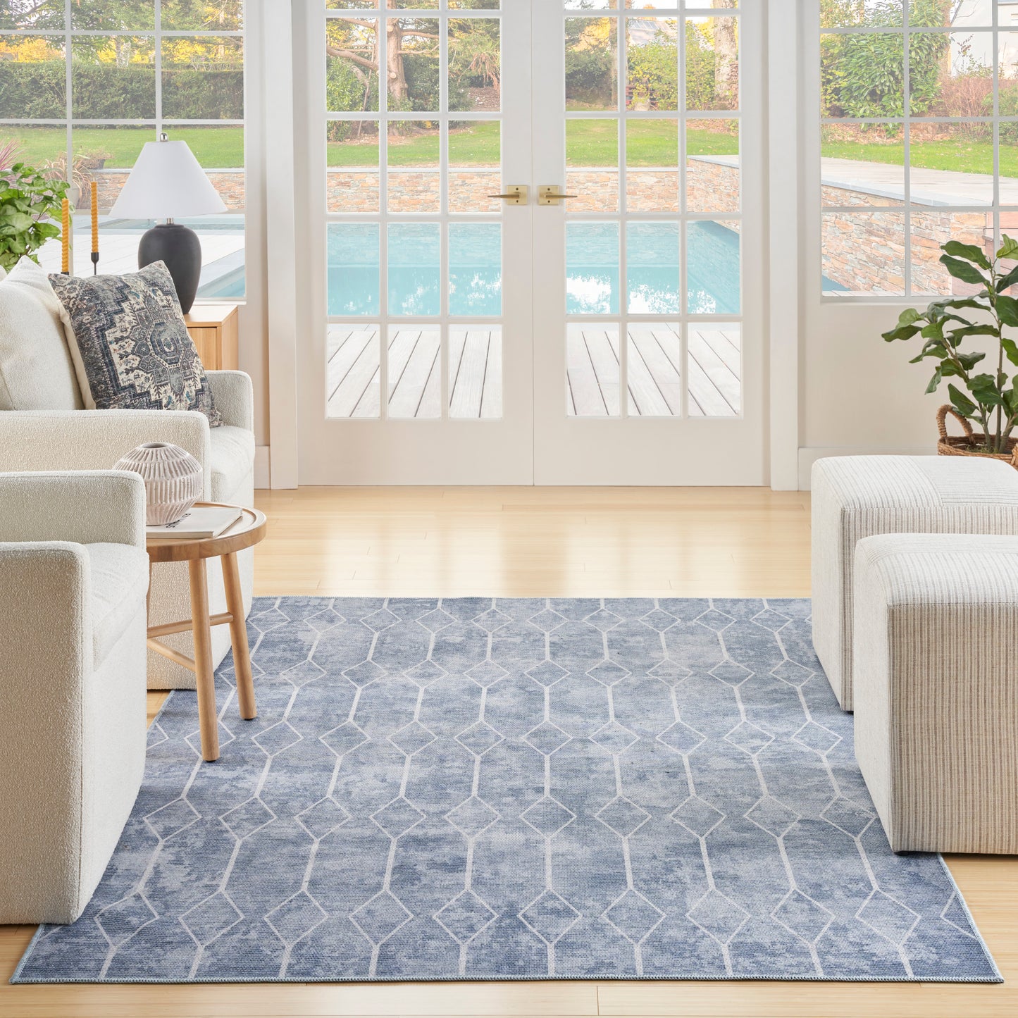 Nicole Curtis Machine Washable Series 1 4' x 6' Blue Modern Indoor Rug